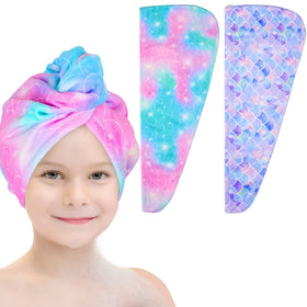 Basumee front packaging showing mermaid print and two towels, eye-catching for kids