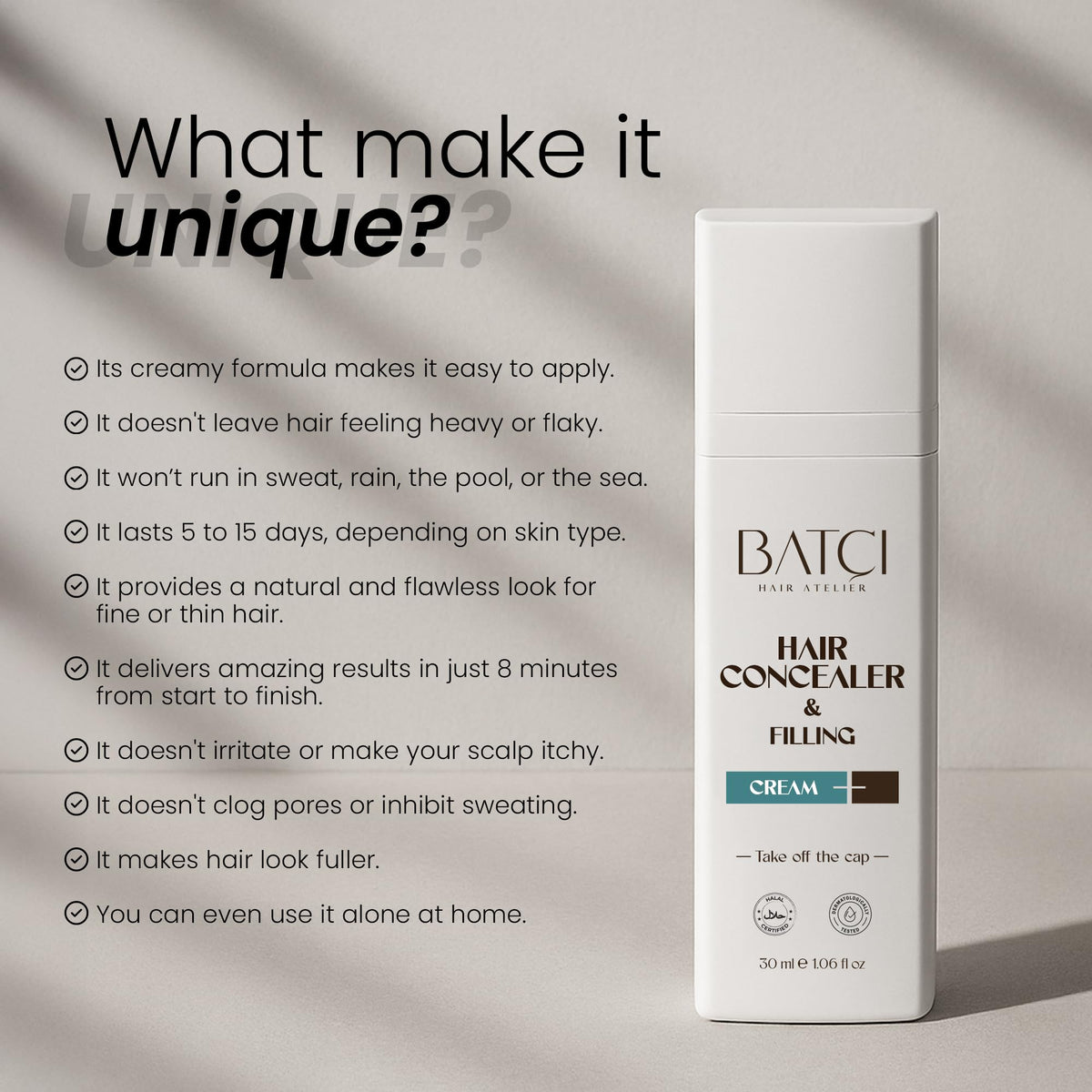 BATCI HAIR ATELIER scalp close-up showing subtle coverage and reduced contrast