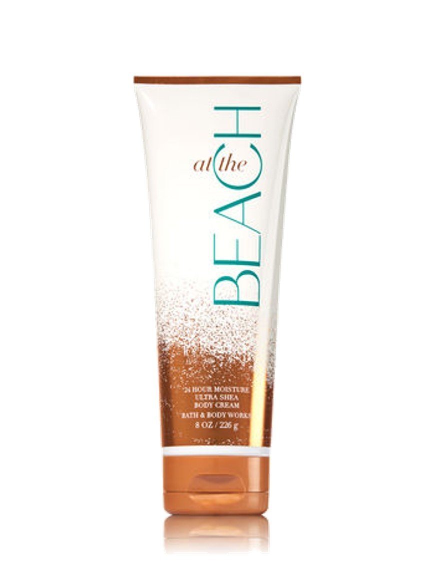 Bath & Body Works front tub showing cream texture and beach scent benefit