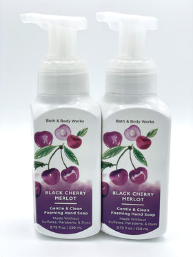 Bath & Body Works front bottle showing Black Cherry Merlot label and easy-pump benefit