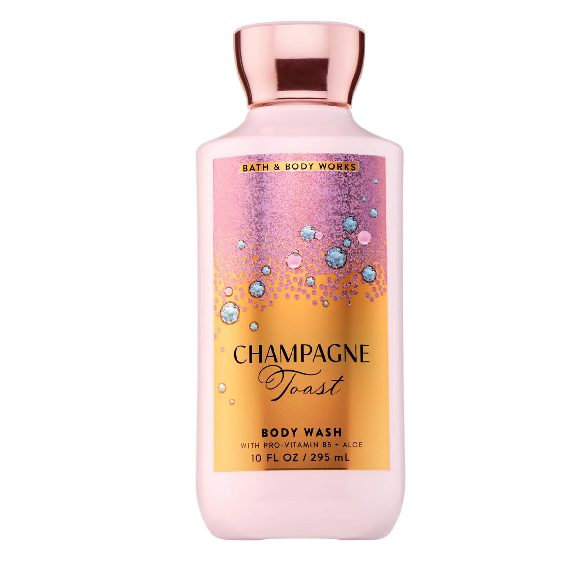 Bath & Body Works bottle front packaging showing Champagne Toast scent benefit