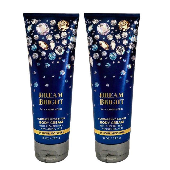 Bath & Body Works front label, shows Dream Bright scent and lasting moisture