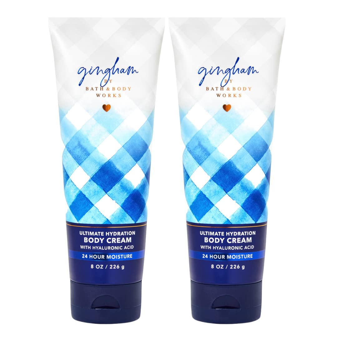 Bath & Body Works Gingham front packaging showing two 8 oz jars for gift-ready presentation and scent appeal