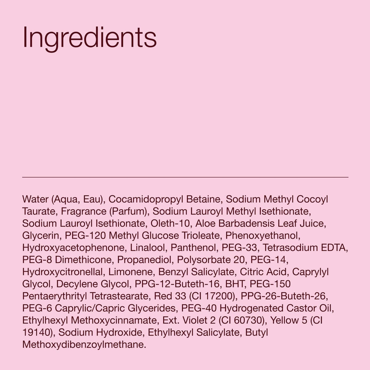 Dispensing cap and ingredient panel of Bath & Body Works gingham gorgeous showing formula info benefit ingredient clarity