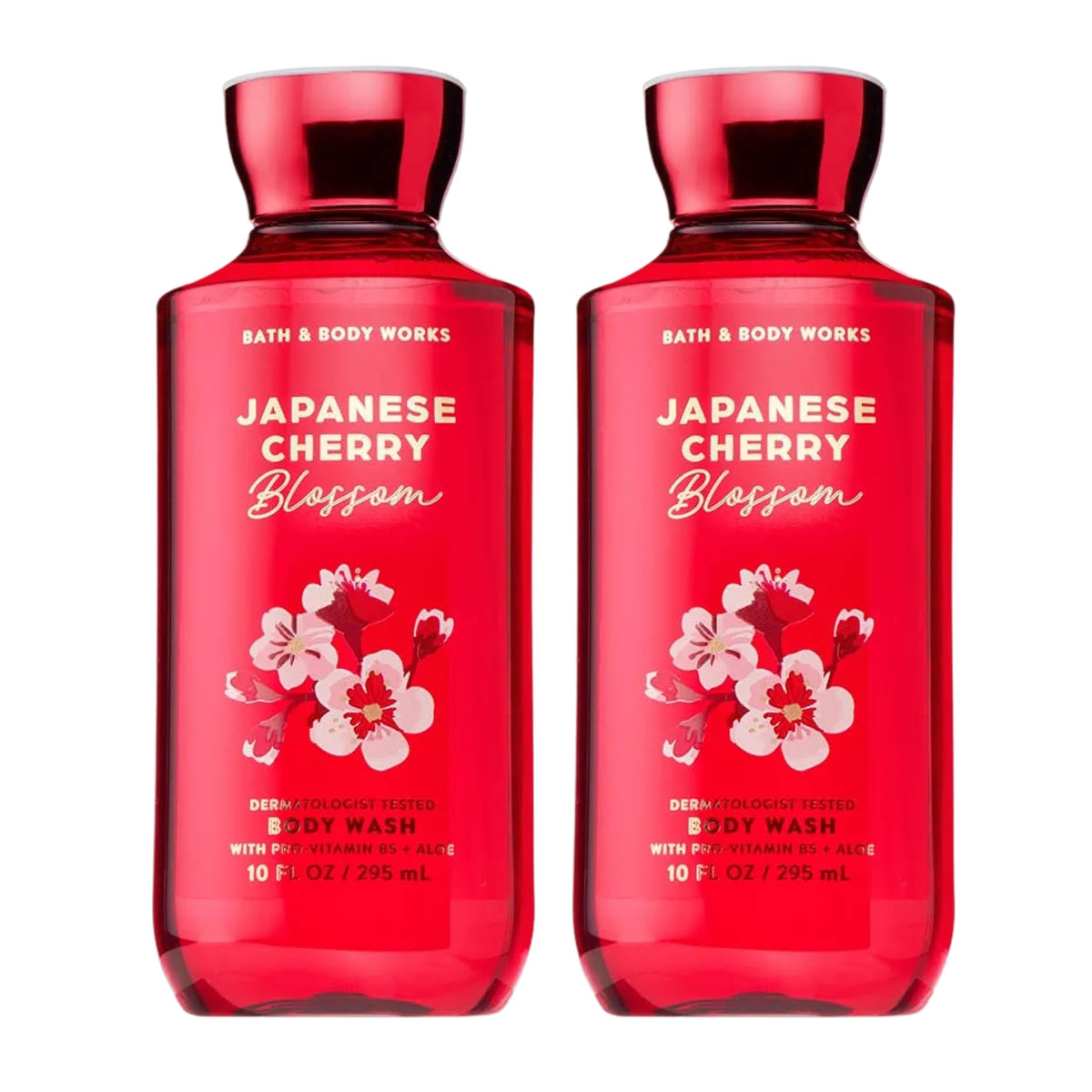 Bath & Body Works bottle front view showing Japanese Cherry Blossom scent and benefit
