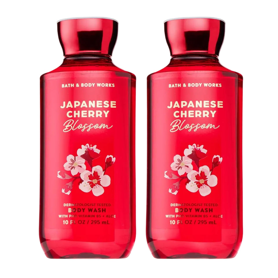 Bath & Body Works bottle front view showing Japanese Cherry Blossom scent and benefit