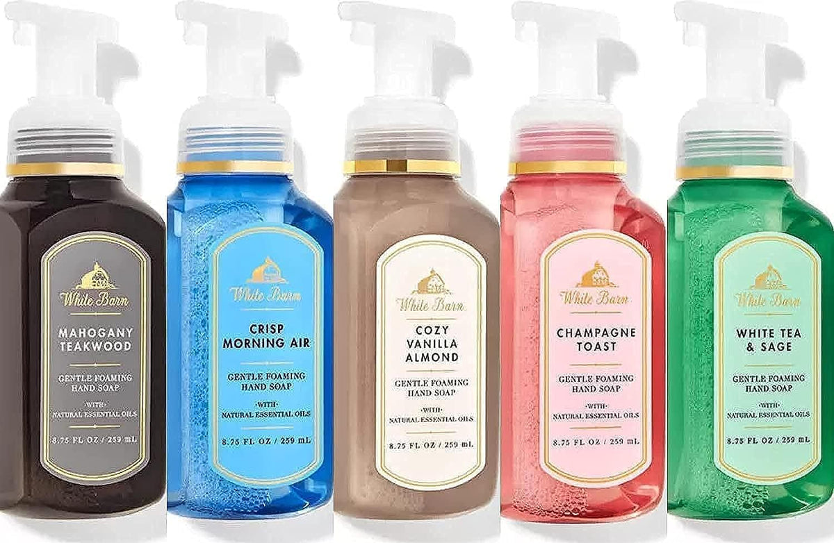 Bath & Body Works front view of five-scent foaming hand soap pack, easy sink refreshment