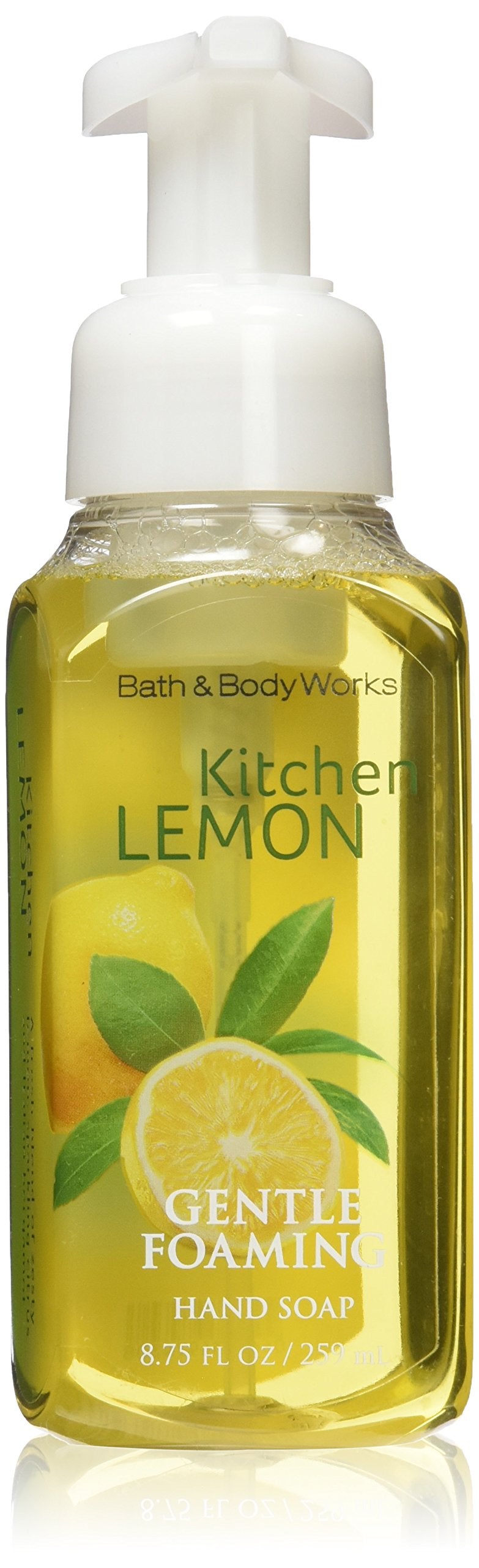 Bath & Body Works pump bottle front view showing lemon label and convenient dispenser