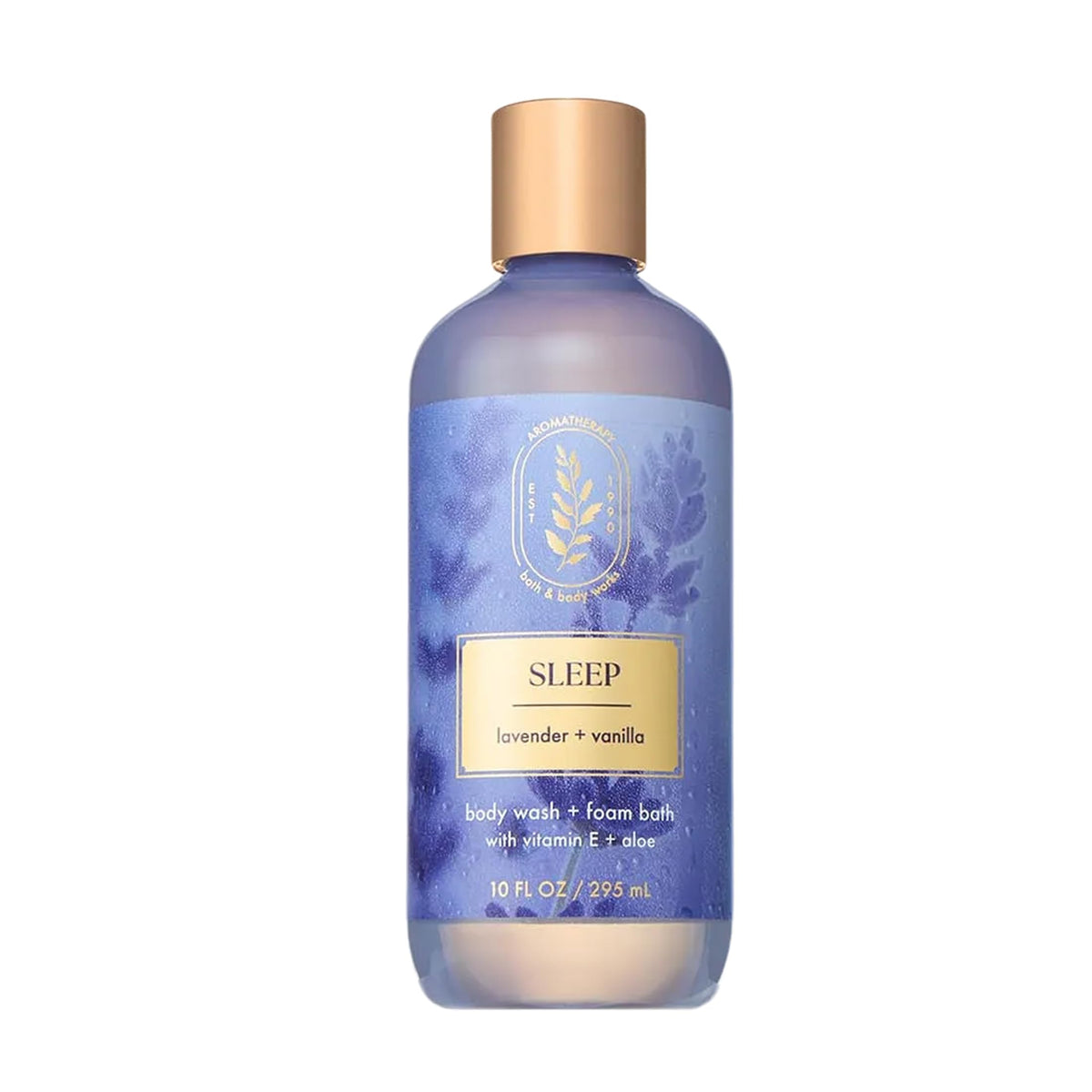 Bath & Body Works front label showing lavender and vanilla scent benefits