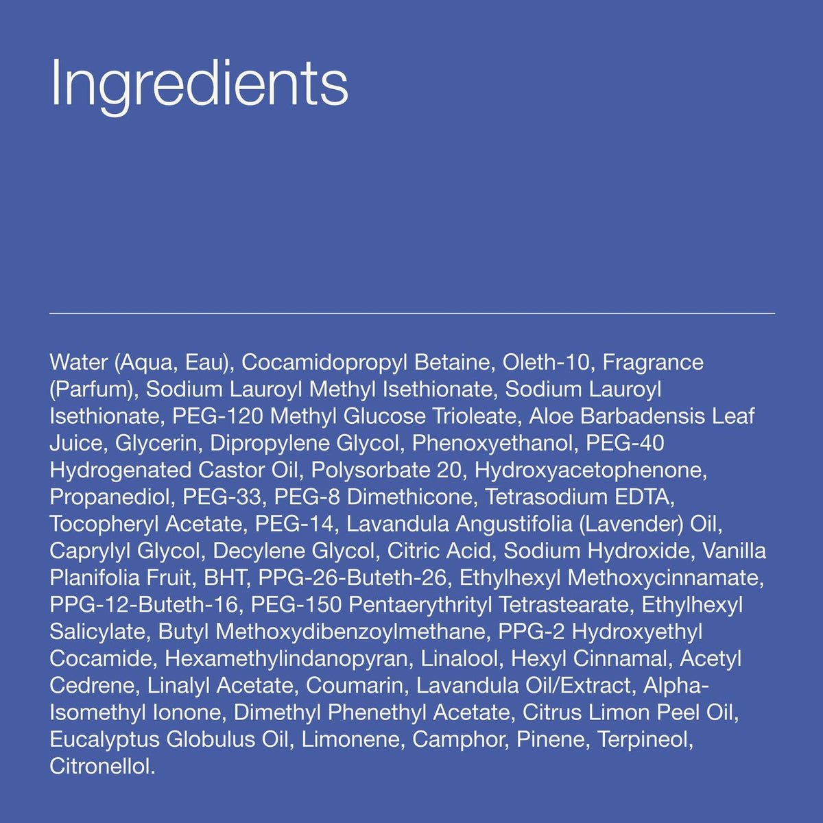 Bath & Body Works ingredients label showing vitamin E and aloe highlights