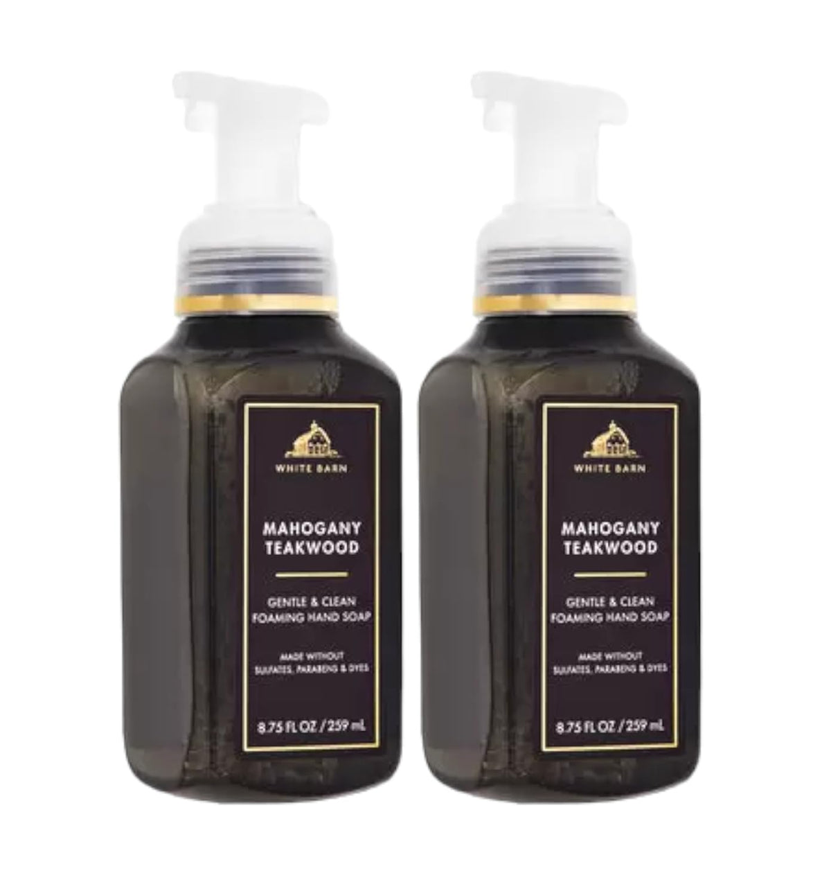 Bath & Body Works front view of mahogany teakwood foaming hand soap, elegant sink benefit