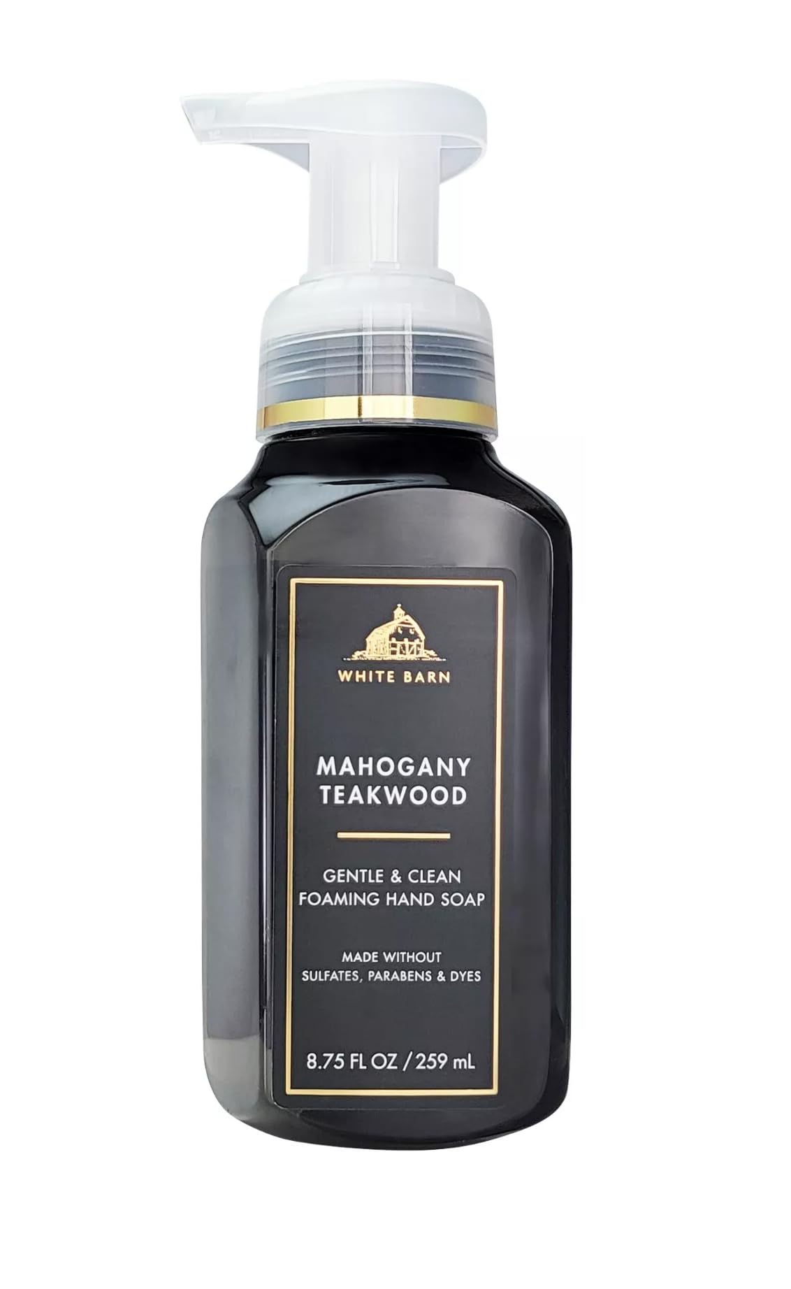 Bath & Body Works Mahogany Teakwood front bottle view showing pump and label, elegant scent