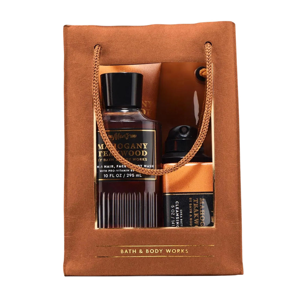 Bath & Body Works front packaging showing complete Mahogany Teakwood set and gift appeal