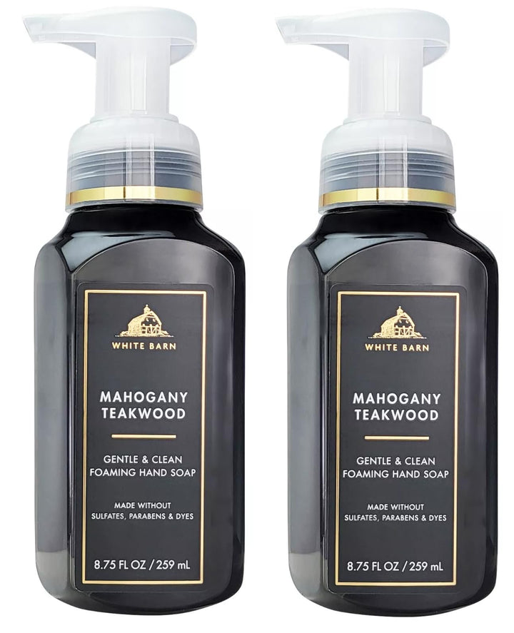 Bath & Body Works front view of Mahogany Teakwoods foaming soap showcasing label and pump