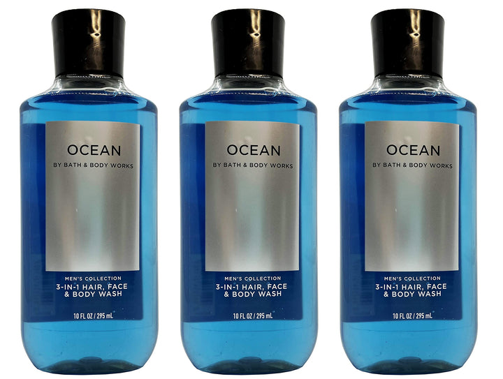 Bath & Body Works Ocean front packaging showing three 10 fl oz bottles and portable convenience