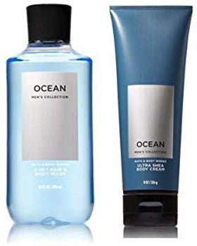 Bath & Body Works Ocean front packaging showing both cream and wash, clear product identity and benefit