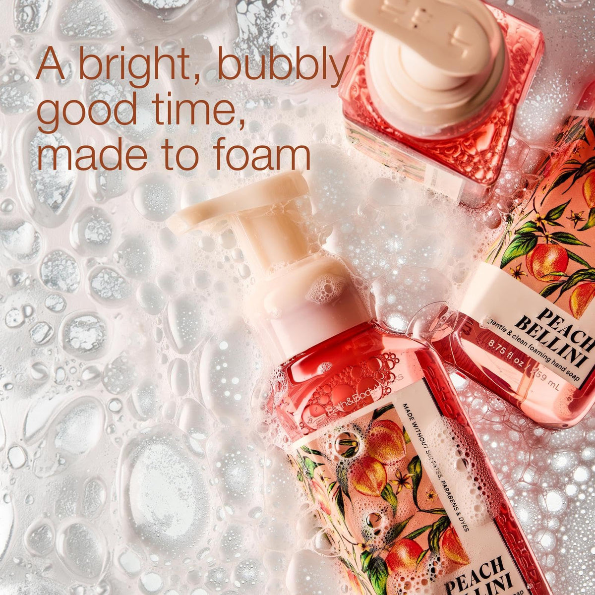 Bath & Body Works Peach Bellini pump closeup for easy one-hand dispensing