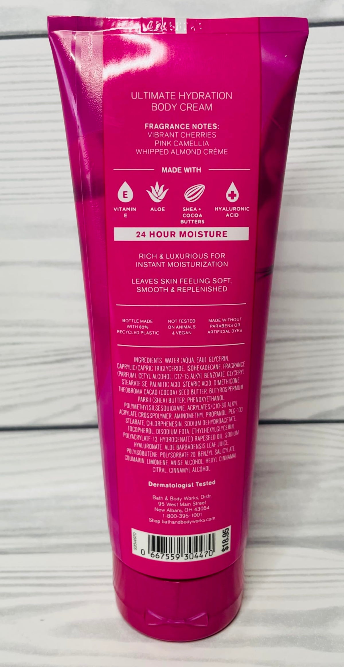 Bath & Body Works applying Perfect in Pink cream on forearm for soft skin benefit