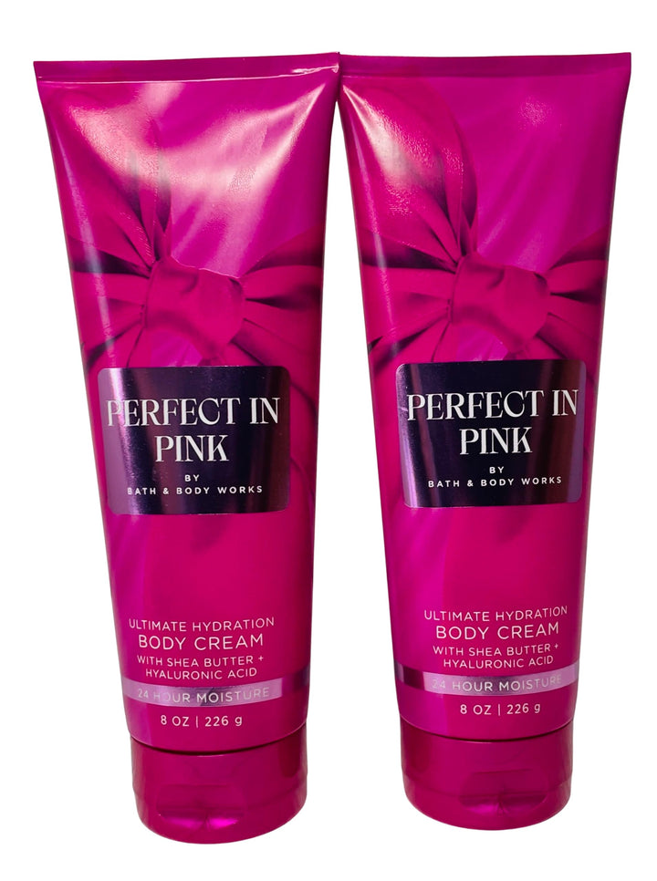 Bath & Body Works front view of two Perfect in Pink jars showing packaging and size benefit
