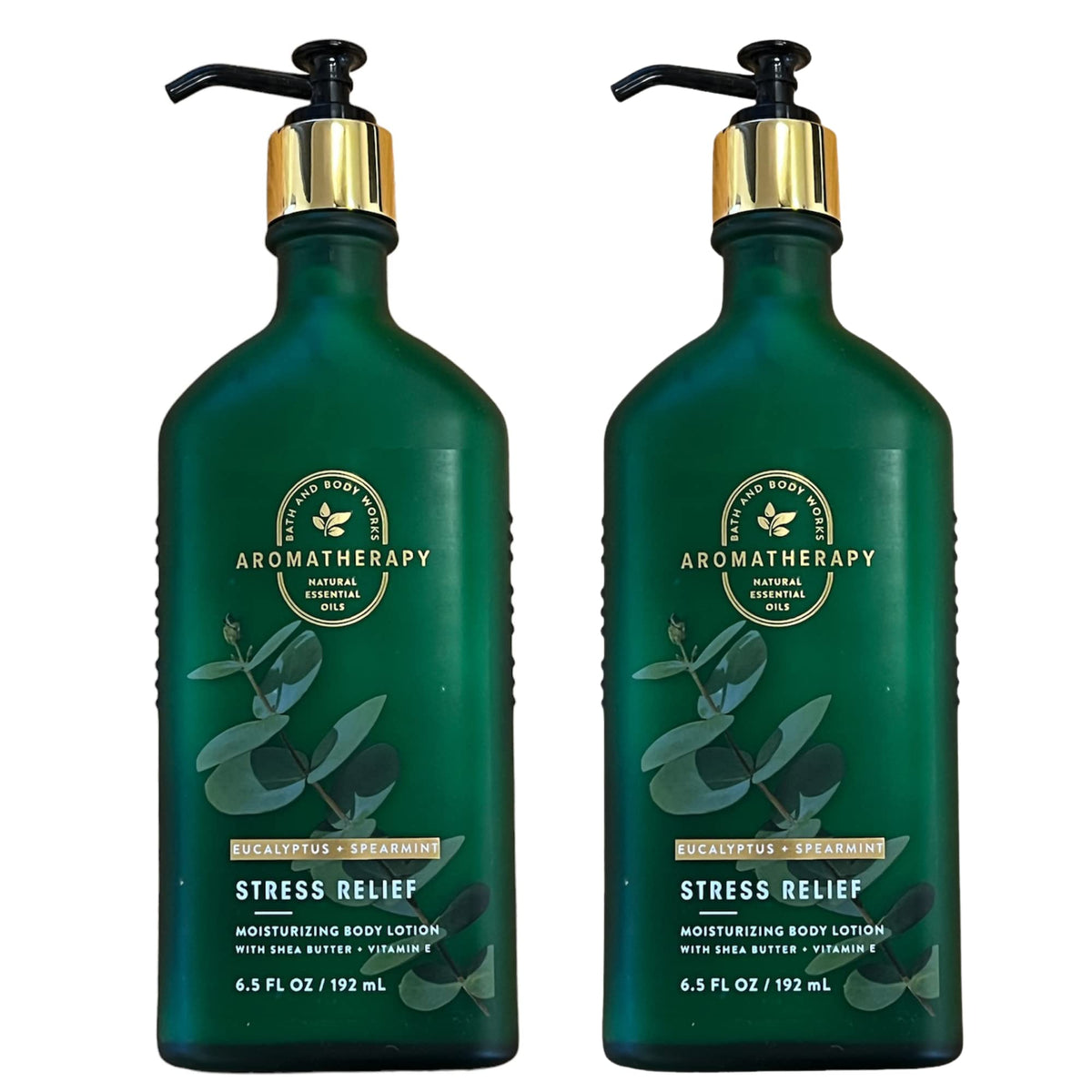 Bath & Body Works front packaging showing two stress relief lotion bottles for gifting