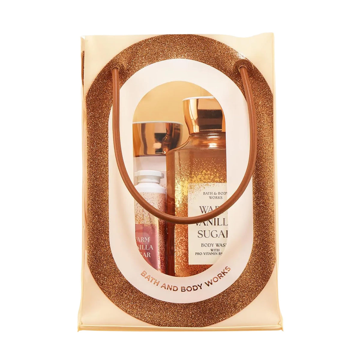 Bath & Body Works front packaging of Warm Vanilla Sugar gift set, great for gifting