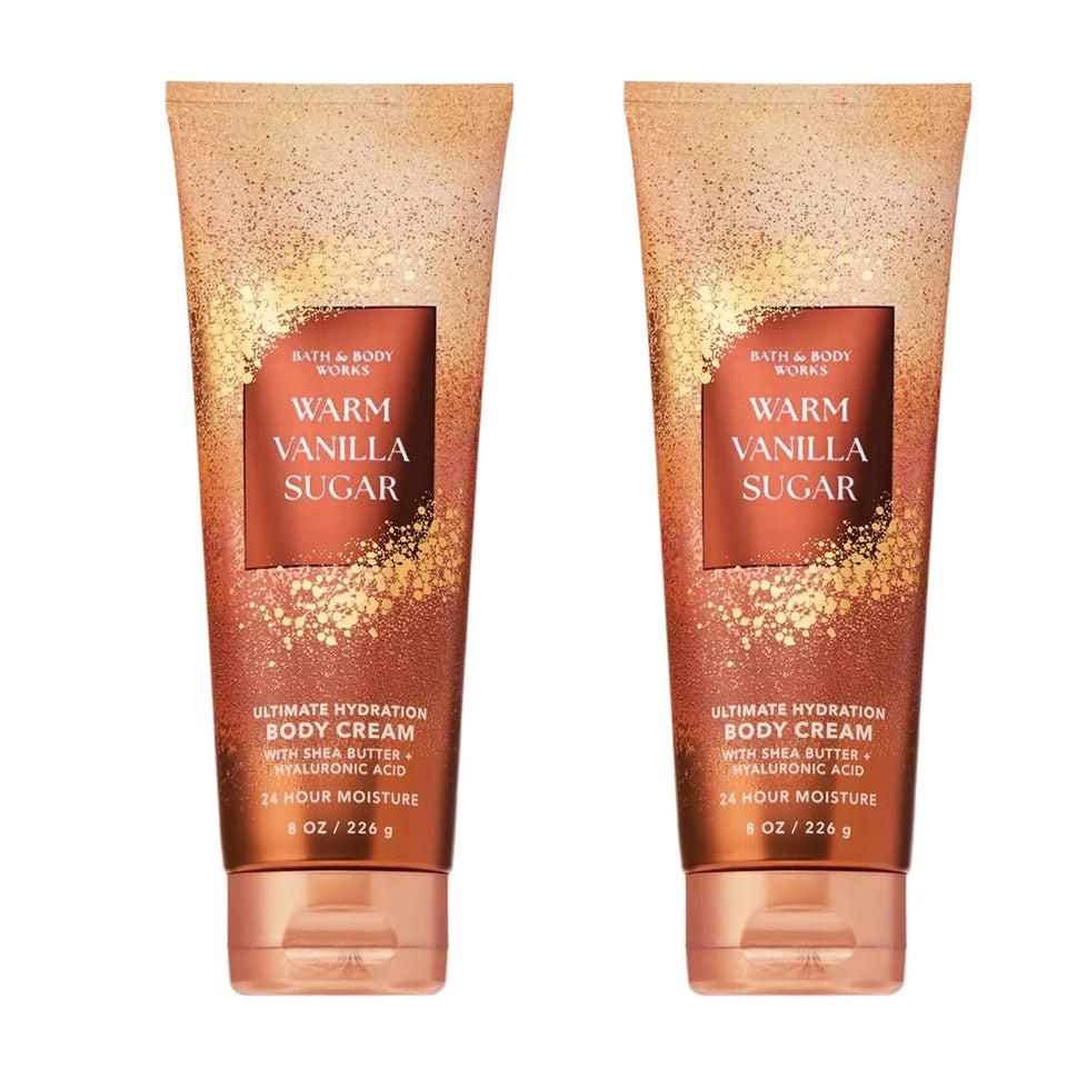 Bath & Body Works front packaging showing warm vanilla sugar cream and clear branding benefits