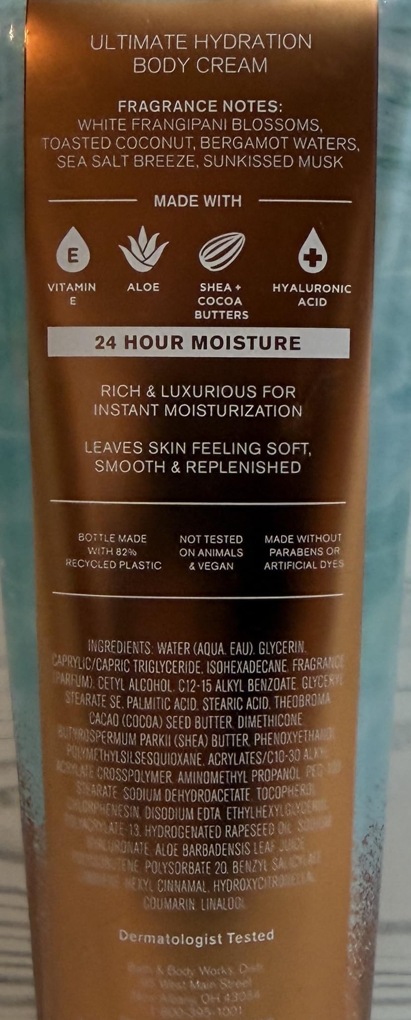 Bath & Body Works cream texture closeup highlighting hyaluronic hydration benefit