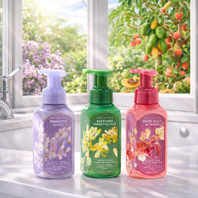 Bath & Body Works Backyard Honeysuckle pump being pressed for quick, controlled foam