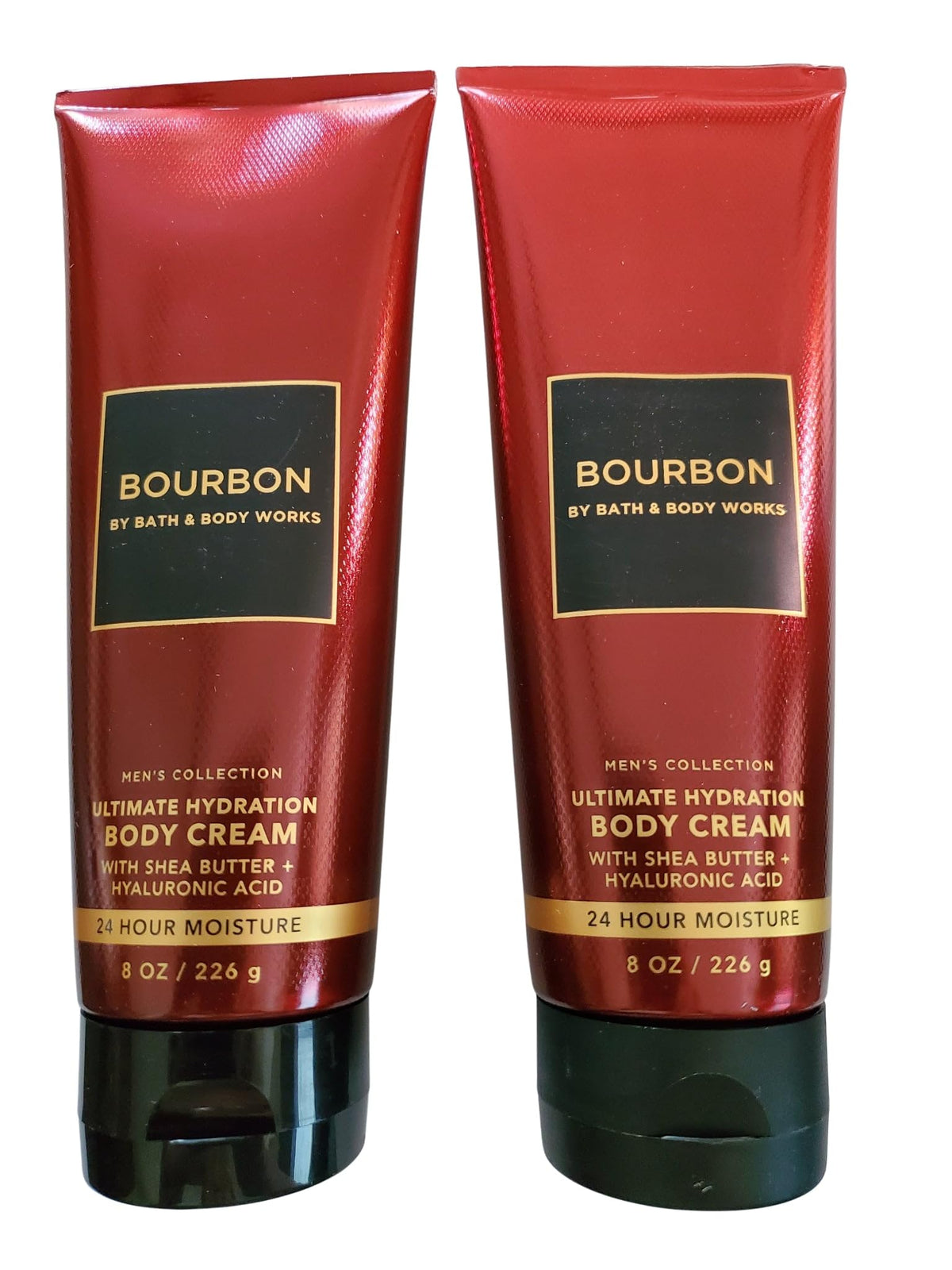 Bath & Body Works front packaging showing two bourbon body cream jars and bold scent