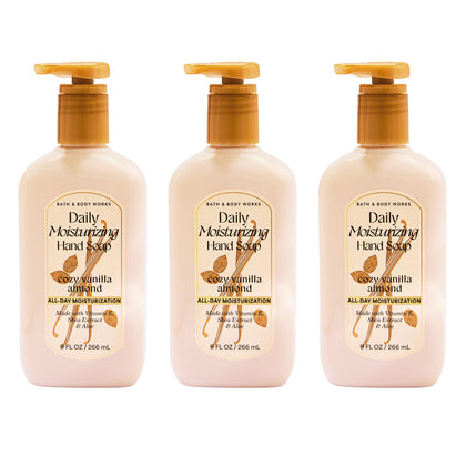 Bath & Body Works front packaging showing three bottles and cozy vanilla almond scent benefit