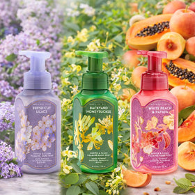 Bath & Body Works Fresh Cut Lilacs close-up label highlighting floral scent benefits