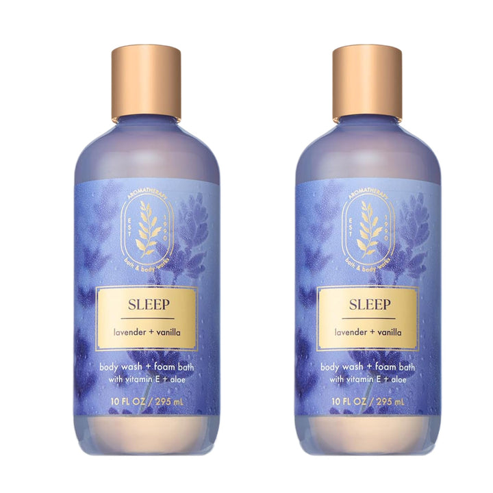 Bath & Body Works front bottle view showing lavender vanilla scent and packaging benefit