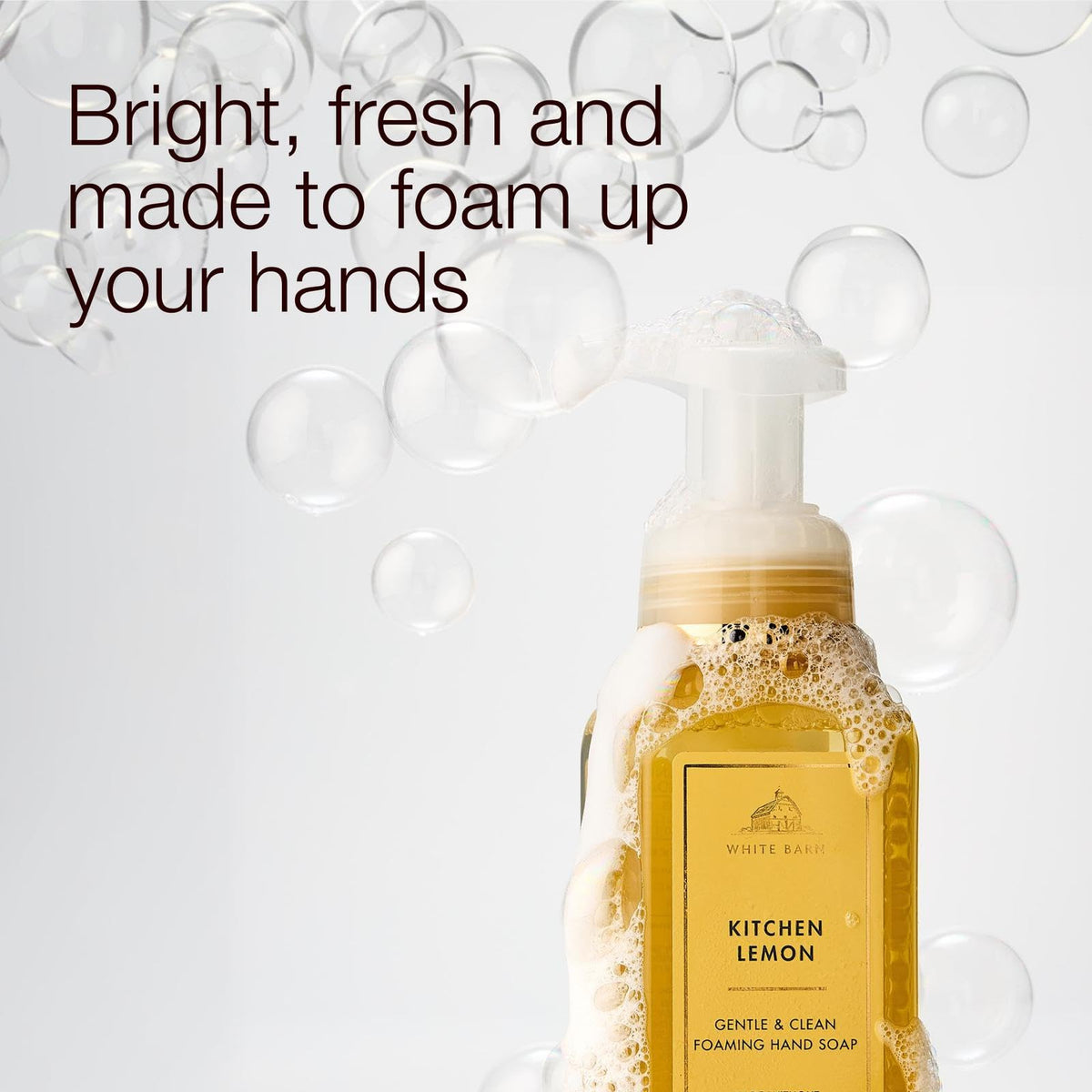 Bath & Body Works pump dispensing foam showing easy use and controlled portioning benefit