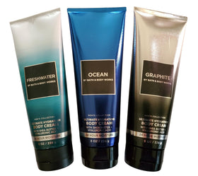 Bath & Body Works men's three-tube pack front view showing fragrances and benefit hydrating formula