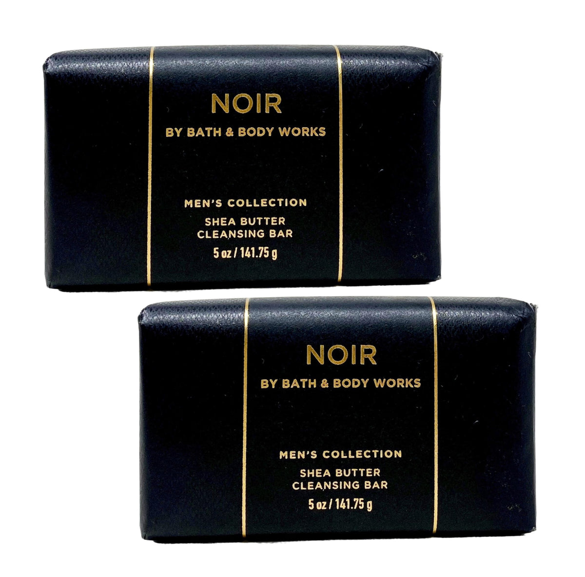 Bath & Body Works Noir front packaging showing two 5-ounce cleansing bars, convenient supply