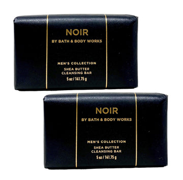 Bath & Body Works Noir front packaging showing two 5-ounce cleansing bars, convenient supply