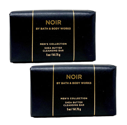 Bath & Body Works Noir front packaging showing two 5-ounce cleansing bars, convenient supply