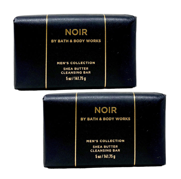 Bath & Body Works Noir front packaging showing two 5-ounce cleansing bars, convenient supply