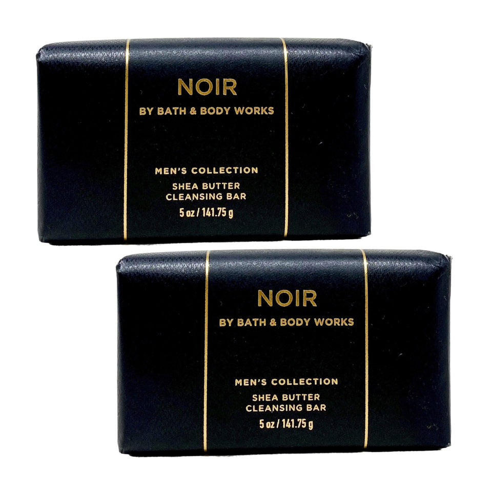 Bath & Body Works Noir front packaging showing two 5-ounce cleansing bars, convenient supply