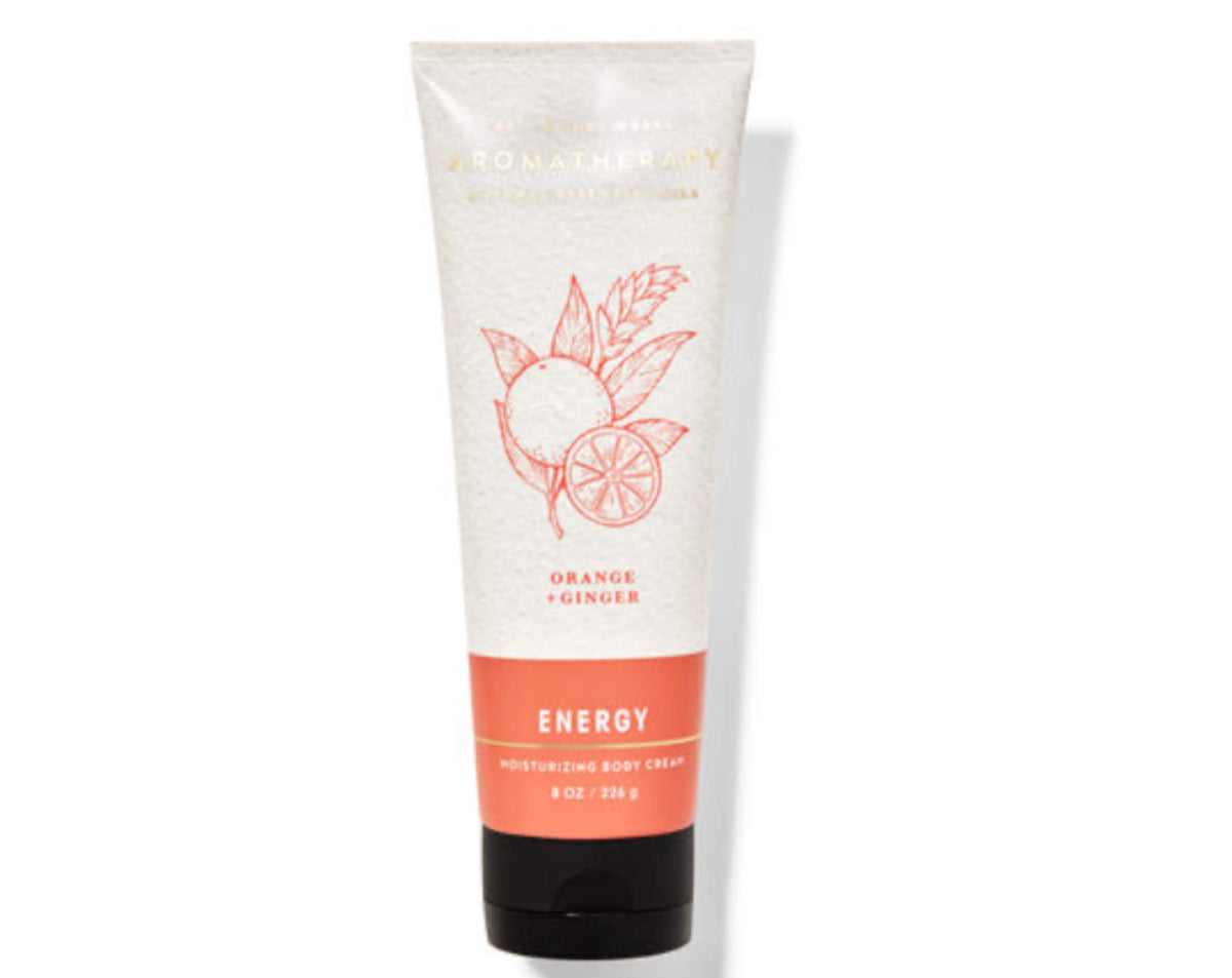 Bath & Body Works jar front view shows orange ginger label and energizing scent