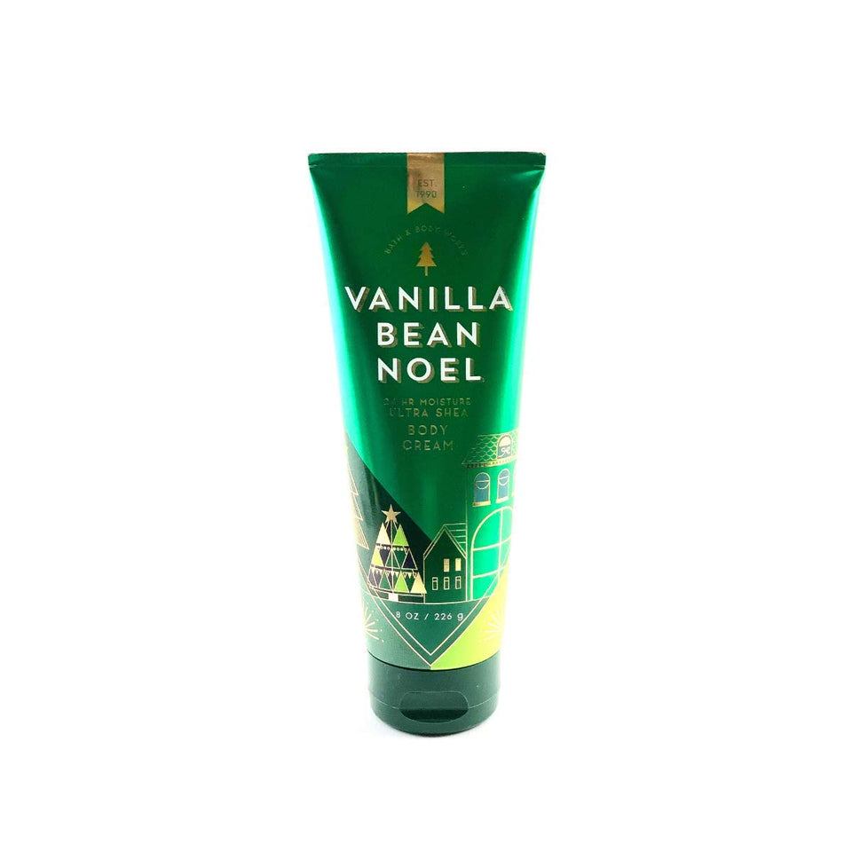Bath & Body Works front packaging showing the Vanilla Bean Noel tub and festive design, gift-ready