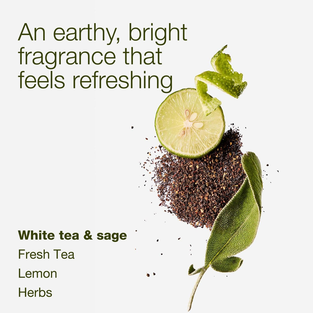Bath & Body Works White Tea & Sage bottle on counter offering a calming scent