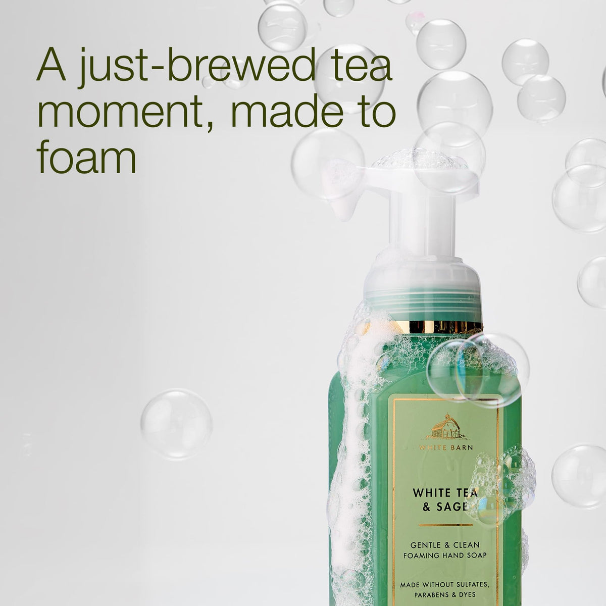 Bath & Body Works pump dispensing foam highlighting easy-use benefit