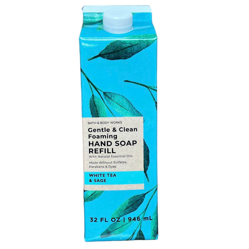 Bath & Body Works refill bottle front label showing scent and size, clear benefit