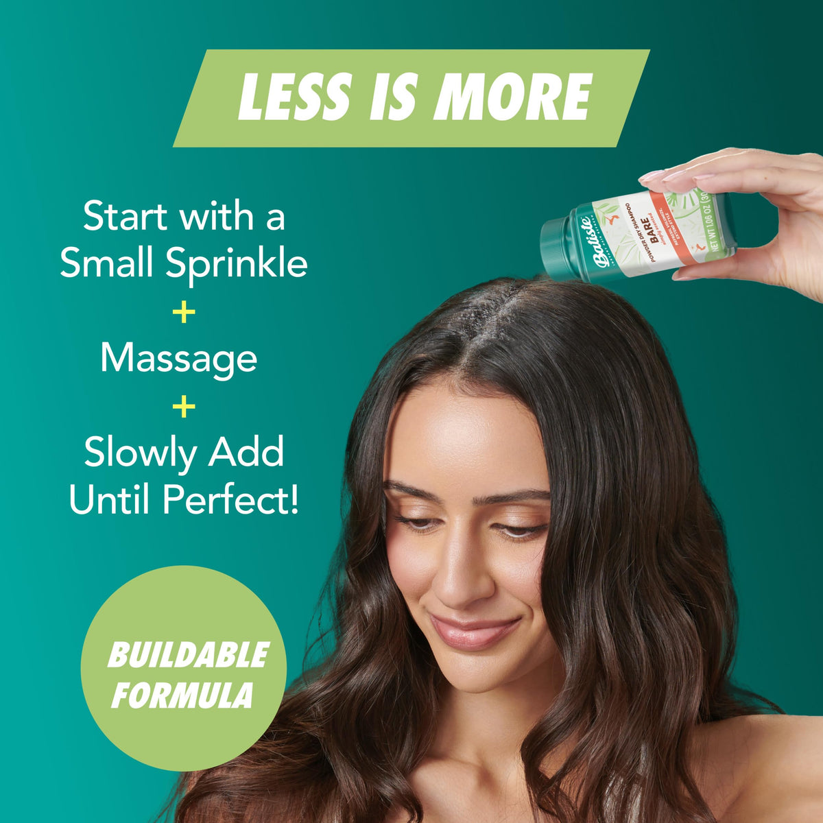 Batiste Bare being applied to roots to reduce oil and add lift