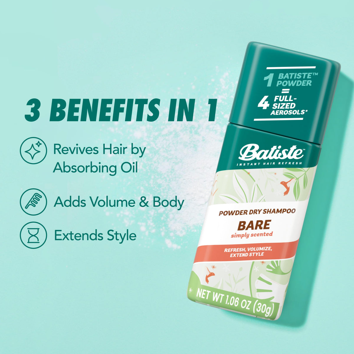 Batiste Bare label and ingredients list showing clean formulation benefits