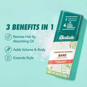 Batiste Bare label and ingredients list showing clean formulation benefits