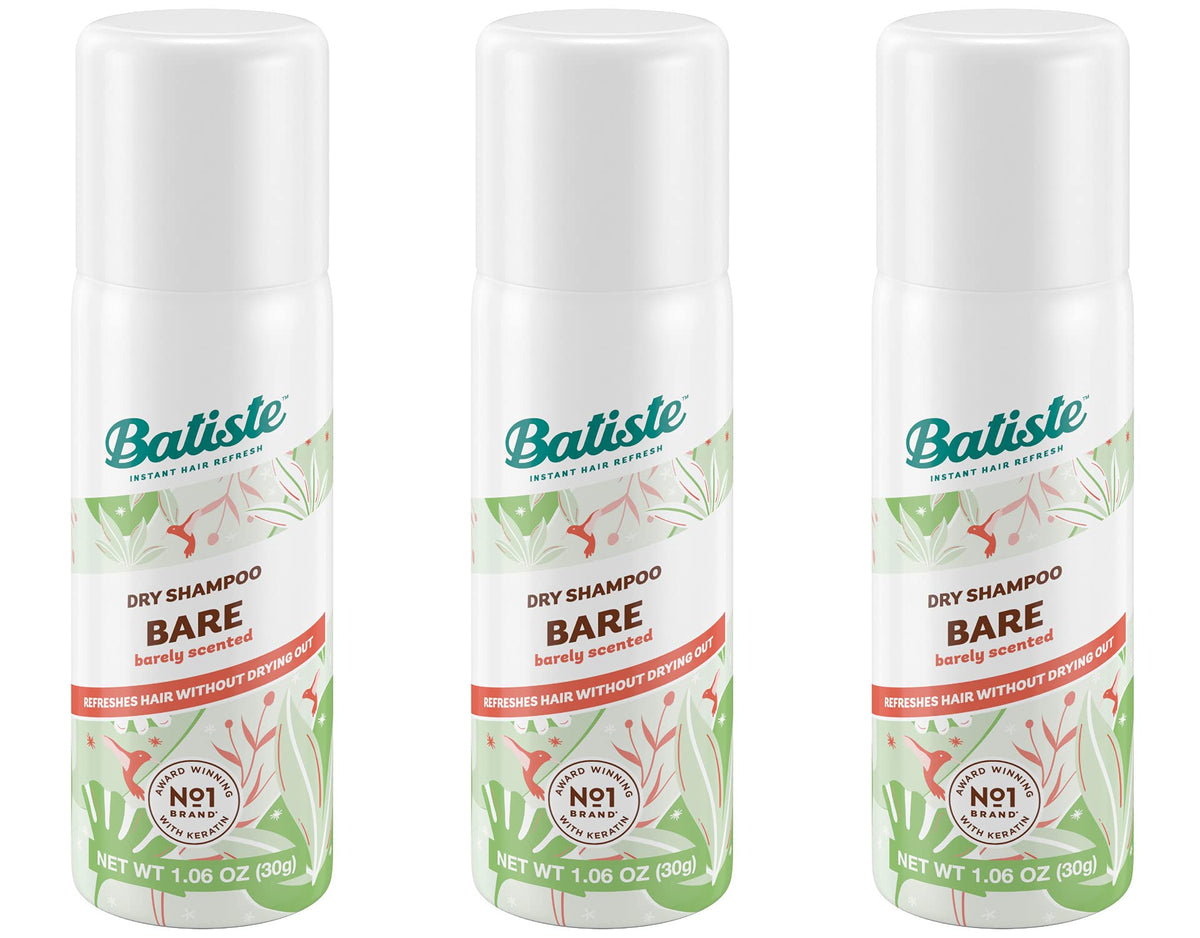 Batiste bare mini front packaging showing compact travel cans and easy refresh