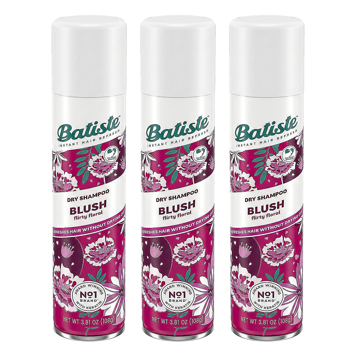 Batiste Blush front packaging showing floral can and label benefit