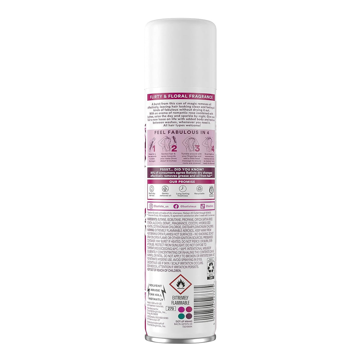 Batiste Blush being sprayed at roots for instant oil absorption